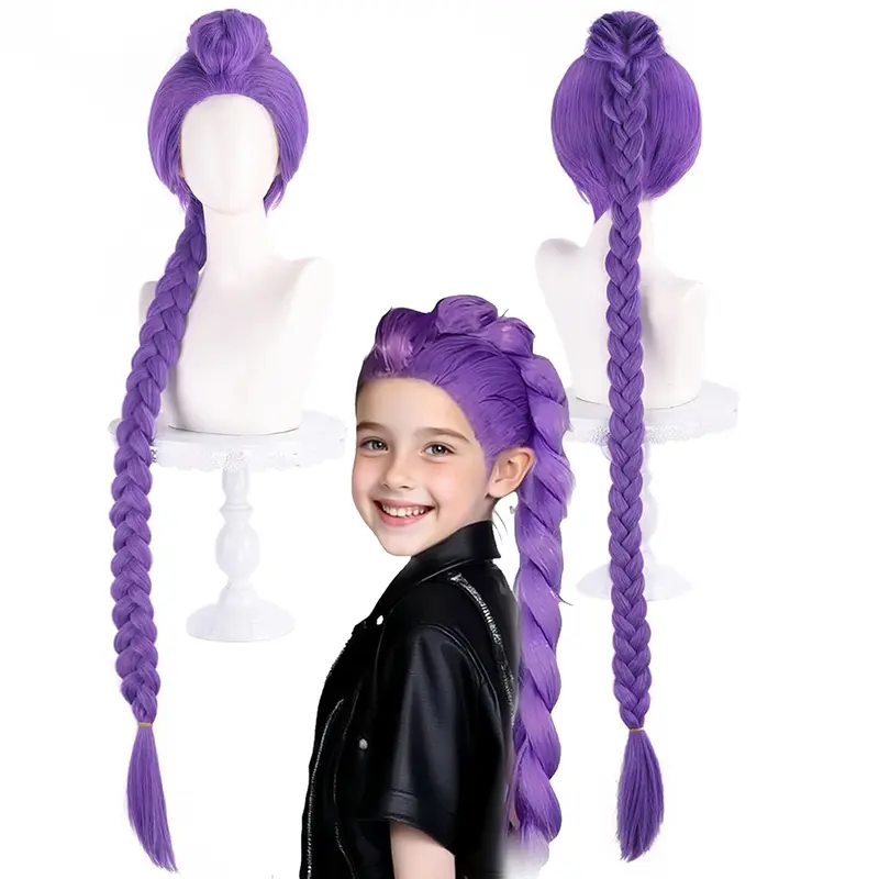 39" Rumi Wig Anime K-Pop Costume Kids Demon Cosplay For Girls Womens Hunter Purple Braid Wigs Rumi Costume Hair Zoey Wig Mira Wig Pop Singer Hair Halloween Cosplay Props