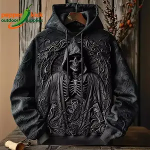 Men’s Autumn/Winter Sports Hoodie — 3D Digital Print, Skull Graphic, Dark Gothic Rock Style, Unisex Fit, Pullover Sweatshirt