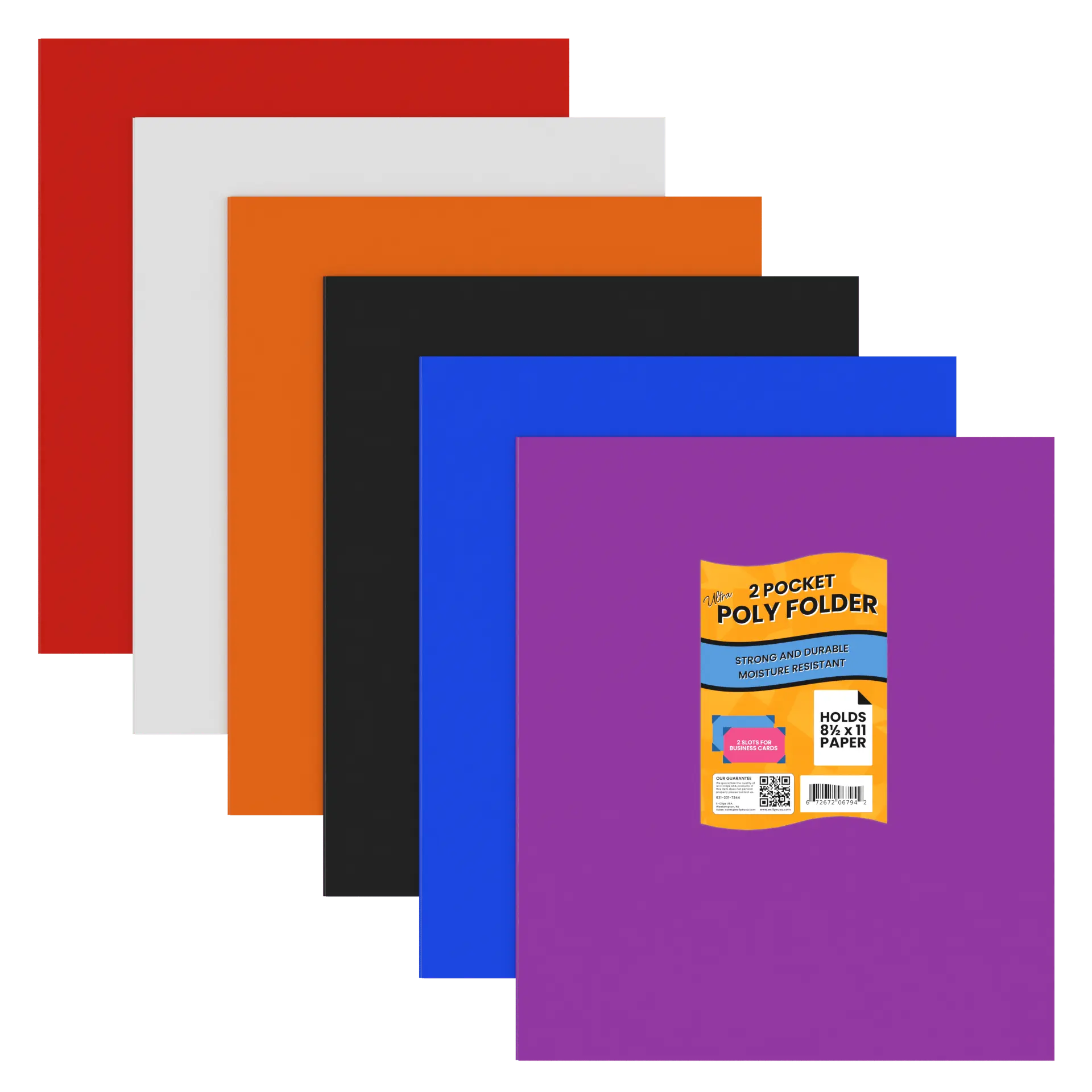 Ultra Poly Pocket Folders - 2-pockets With Business Card Slots, 8.5 X 11 Inches, Assorted Colors
