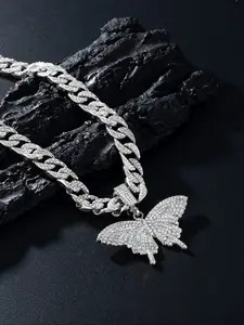 High-Quality Alloy Necklace with Zircon Butterfly Pendant, Street Style Artisan Jewelry, Hip-Hop Trendy Personalized Accessory