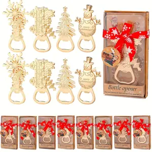 12pcs Christmas Bottle Openers Set, 4 Festive Designs, Durable Metal, Holiday Decor & Bar Accessories, Party Supplies