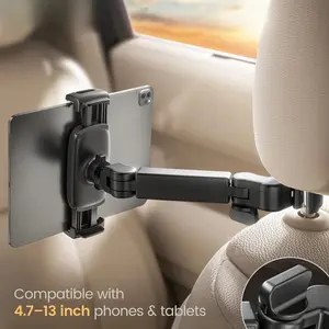 Car Headrest Tablet Holder – 3-in-1 Adjustable Extension Arm Mount for Back Seat, Fits 4.7-11" Tablets like iPad, Galaxy, Fire HD, Road Trip Essential for Kids – Black