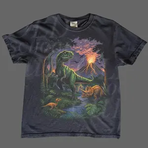 90s Jurassic Dinosaur Vintage Washed Graphic T-Shirt, Retro T-Rex Triceratops Tee, Prehistoric Nature Print Oversized Heavyweight Cotton Unisex Shirt