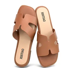 XIXITIAO Women's H-Shaped Casual Flat Slippers Comfortable Open Toe Slip on Sandals for Beach Spring Summer Lightweight Shoes for Daily Wear Indoor Outdoor