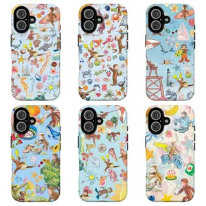 FL-Curious Georgeee Summer Beach Phone Case,Cute Cartoon Monkey Phone Case,Whimsical Watercolor Monkey and Sea Life Protective Cover For iPhone 11 12 13 14 15 16 17 Air Pro Max for Samsung S26 S25 S24 S23 S22 S21 Case,Gift for her/him/fans