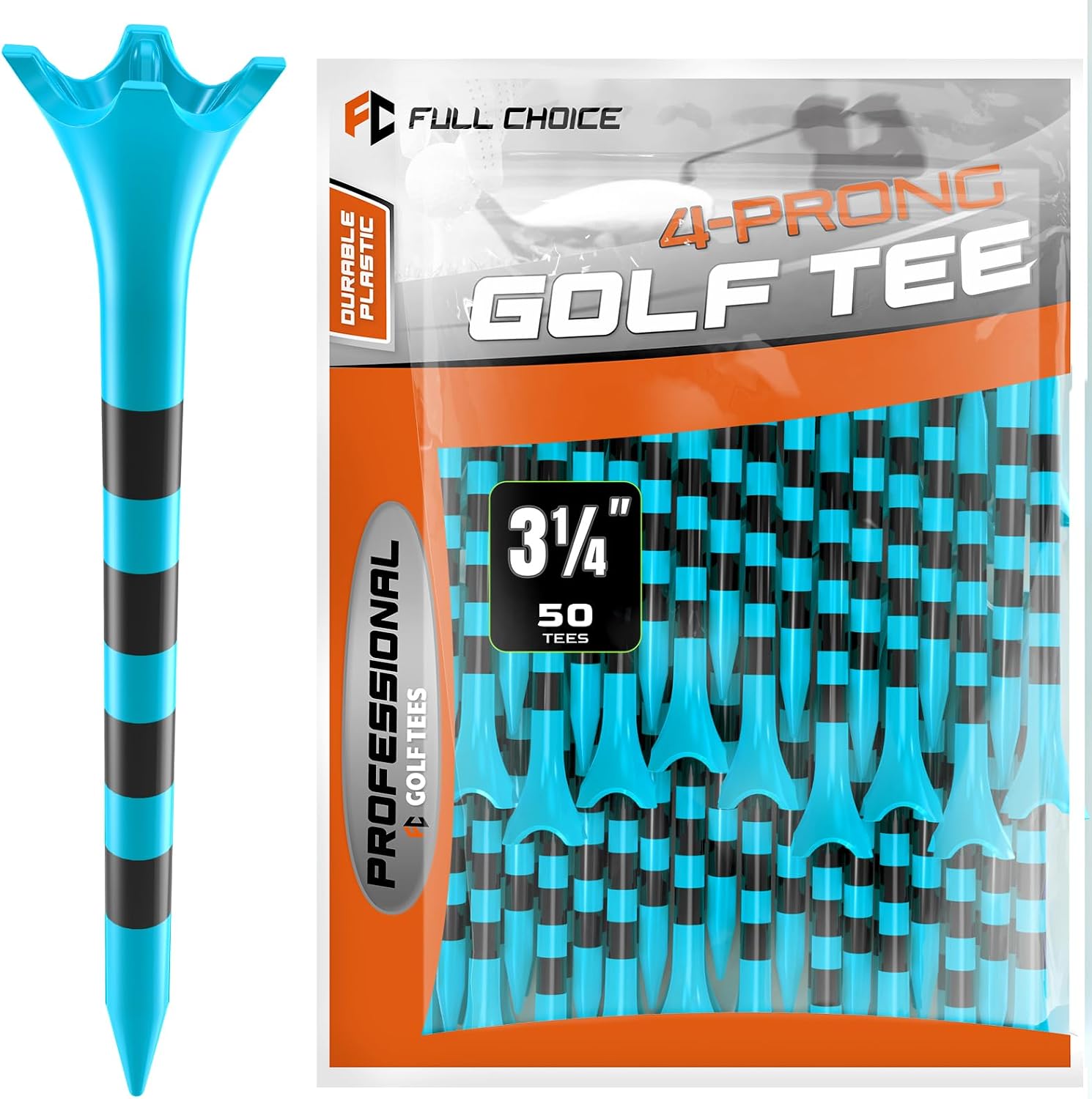 100 Pack Plastic Golf Tees 3-1/4 Inch – Durable & Stable Golf Tees, Low Friction Design to Reduce Side Spin, Performance Tees for Drivers & Practice
