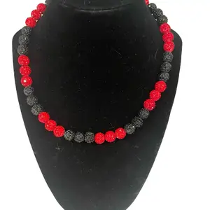 Iced bling disco ball rhinestone 18 inch necklace baseball drip red and black