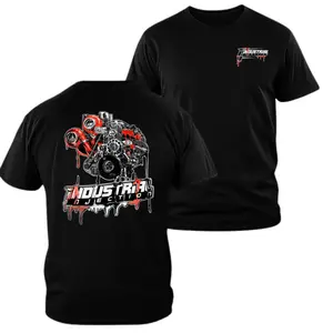 Industrial Injection T-shirt, 2 Sides, Front Chest Logo and Back Dripping Turbo Diesel Engine Graphic, Black Performance Shirt for Diesel Truck and Racing Fans