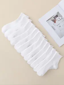 Men's 12 Pairs Solid Crew Socks, Comfy Breathable Mid-calf Socks for Men, Casual Stylish Socks, Multi-pack Knit Socks for Daily Wear, Men's White Socks