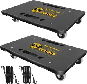 Alloyman 2 Pack 4 Wheels Small Flat Dolly, 450 Ibs Furniture Dolly 4 Rollers Wheel Moving Cart with Rope for Moving Heavy Furniture - Black