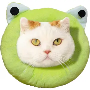 Adjustable Cat Recovery Collar Soft,Cute Pet E-Collar Neck Cone After Surgery Wound Healing Protective Cone Fit for Kitties, Small Dogs(ELC05-frog-s)