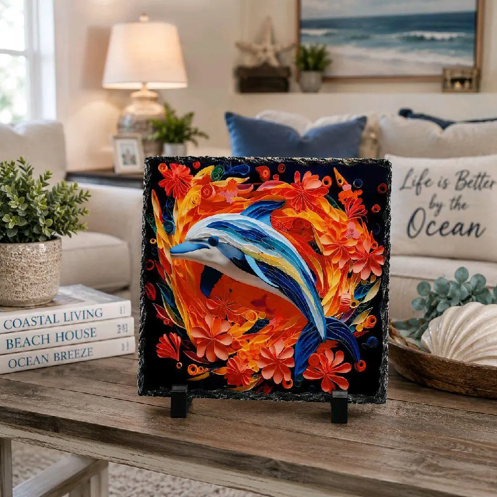 Dolphin Decorative Photo Slate 8x8
