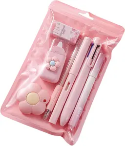 7 Pcs Cute Stationery Set Kawaii School Supplies Office Supplies Including Ballpoint Pens Pencil Sharpener Highlighter Correction Tape Ruler Utility Knife Eraser Pen Pal Kit