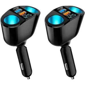 5 Port Cigarette Lighter Splitter,QC3.0&PD 20W Super Fast Car Charger with Dual Cigarette Lighter Plug with LED Voltmeter Compatible with iPhone 15 Pro iPad Dash Cam GPS (PD+QC+2.4A) 2Pcs