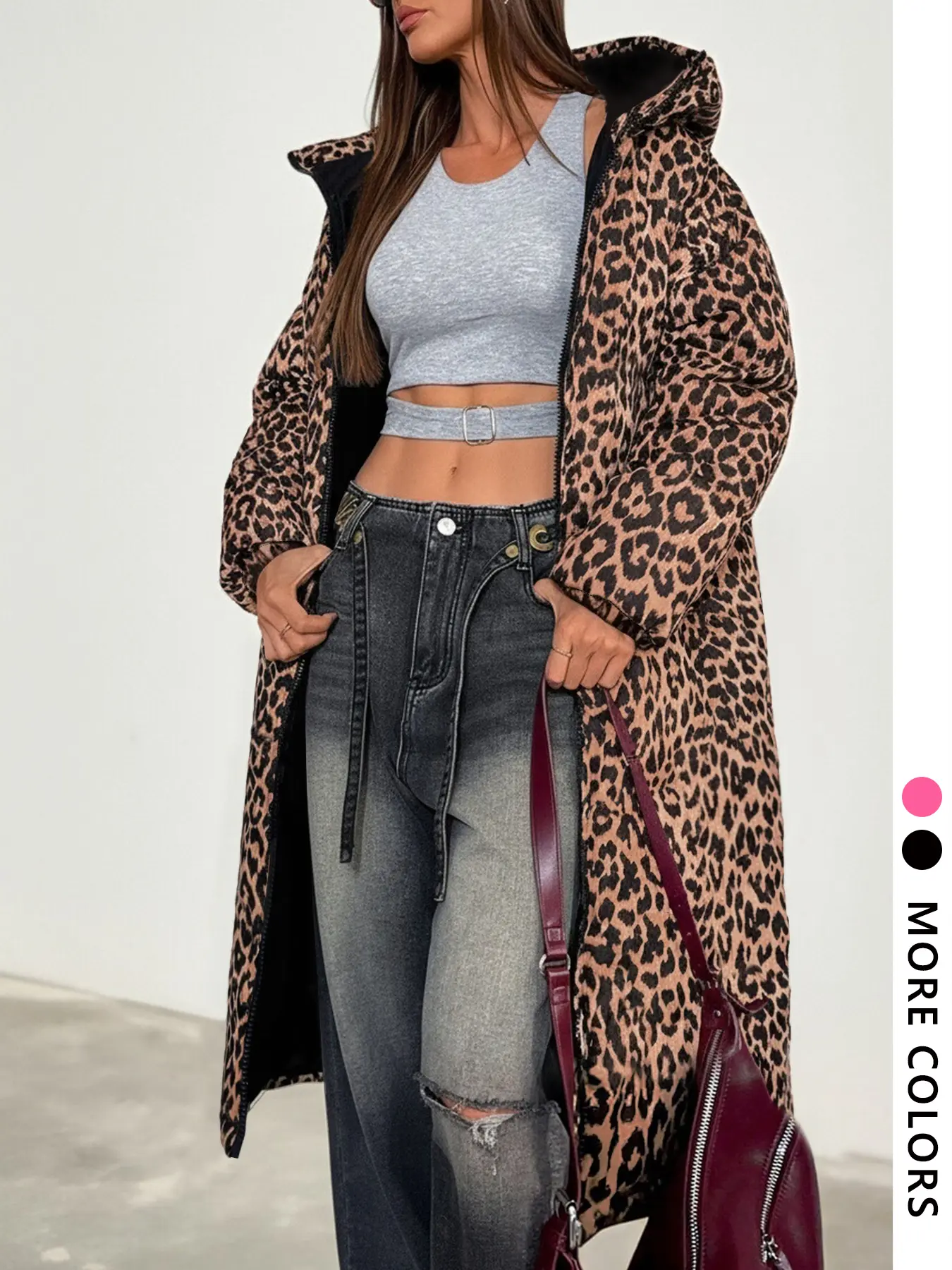 Women's Long Hooded Leopard Pattern Jacket Coats, Casual Fitted Outerwear, Casual Fashionable Outerwear, Comfortable Street Style, All Seasons Fashion, Zipper Design, Leopard Print Jackets, Womenswear