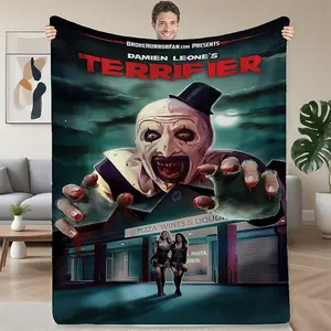 Horror Movie-Inspired TERRIFIER Clown Art Print Blanket - Soft Flannel All-Season Throw for Bed, Couch & Travel - Spooky Home Decor Gift for Horror Fans (Compatible with Pennywise & Sinister Designs), Bed Cover, Contemporary Style, Durable Material