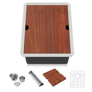 Lordear Undermount Bar Sink 15 x 19 x 10 Inch Kitchen Sink 16 Gauge Stainless Steel Small Sinks Kitchen Single Bowl Workstation with Cutting Board