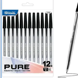 BAZIC Pure Black Stick Pen (12/Pack)