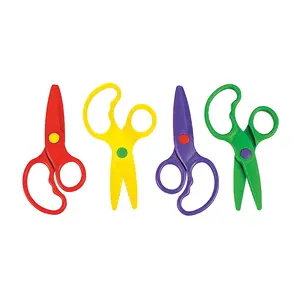 5" Assorted Bright Colors Safe Plastic Beginners Scissors - 12 Pc.
