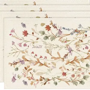 Artoid Mode Floral Leaves Fall Placemats Set of 4 for Table Runner, Seasonal Farmhouse Kitchen Dining Table Decoration for Indoor Party 12x18 Inch