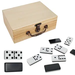 WE Games Double 6 Dominoes, Black & White Two-Toned with Spinners - Ivory Dominoes with Natural Wooden Treasure Box