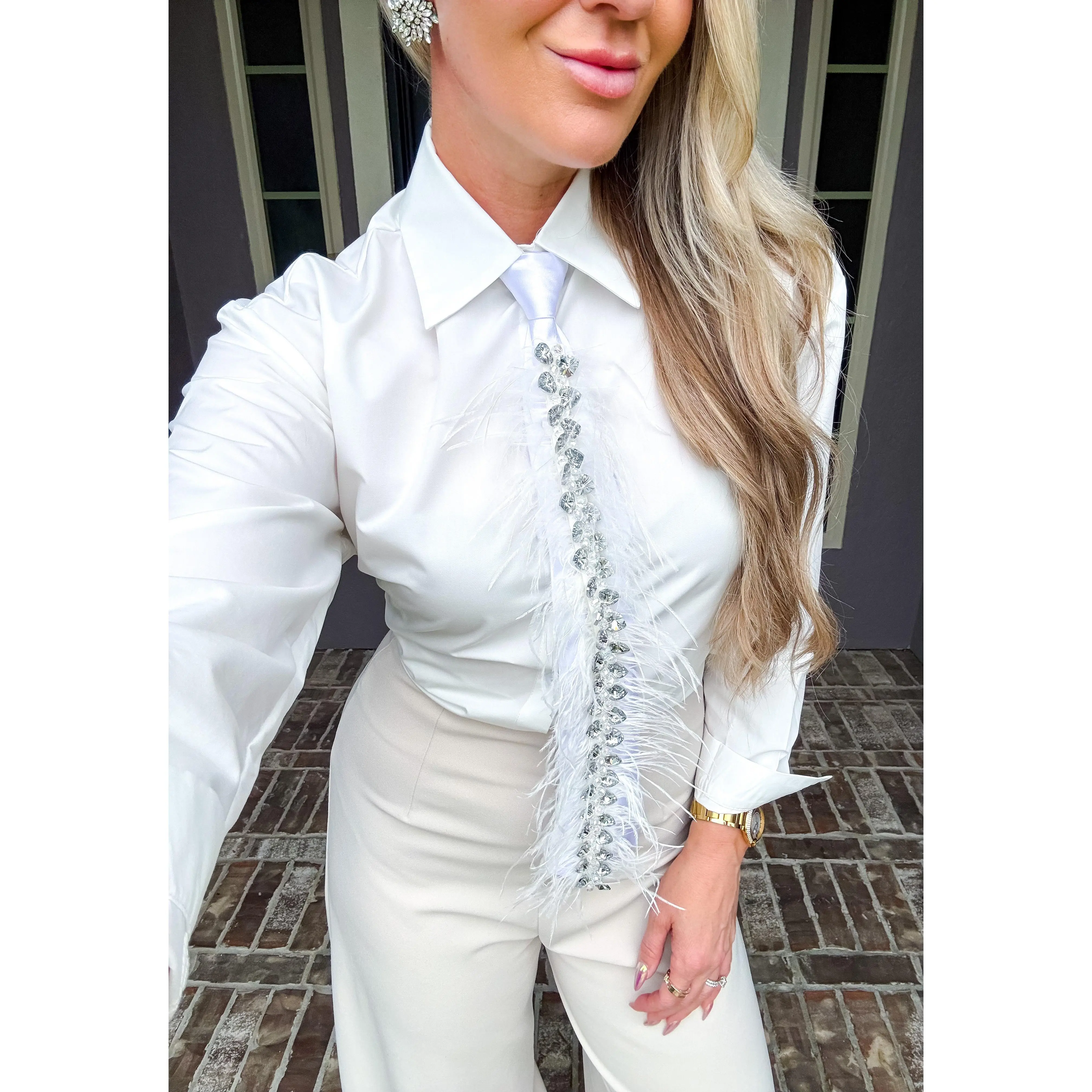 Ice Queen Feather Tie Blouse