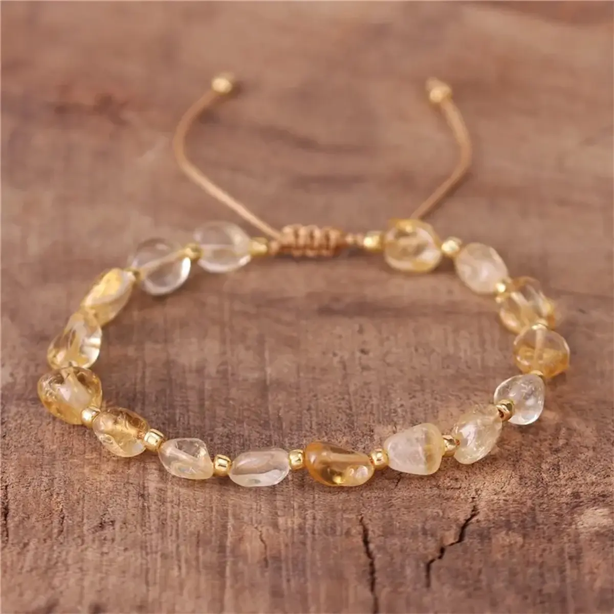 Natural Crystal Bracelets - Handmade Adjustable Citrine Gemstone Bangle, Irregular Beaded Jewelry, Daily Wear with Symbolic Meanings, Ideal for Mother's Day, Gemstones, Elegant, Bead Chain, Attracts Abundance, Women, Female, Gold-Toned Beads, Boosts Confi