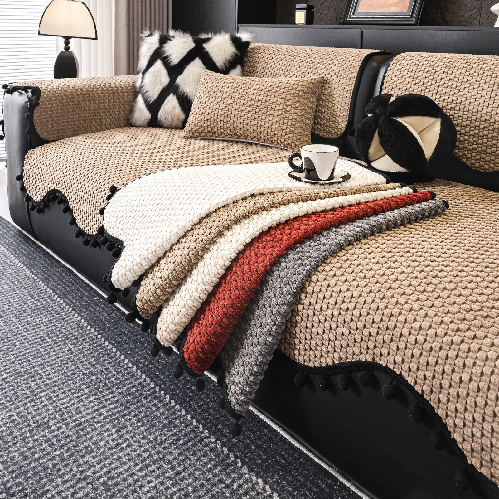 Vintage Chenille Sofa Cushion, High-End Non-Slip Thick Leather Couch Seat Pad, 1pc Retro Style Furniture Accessory