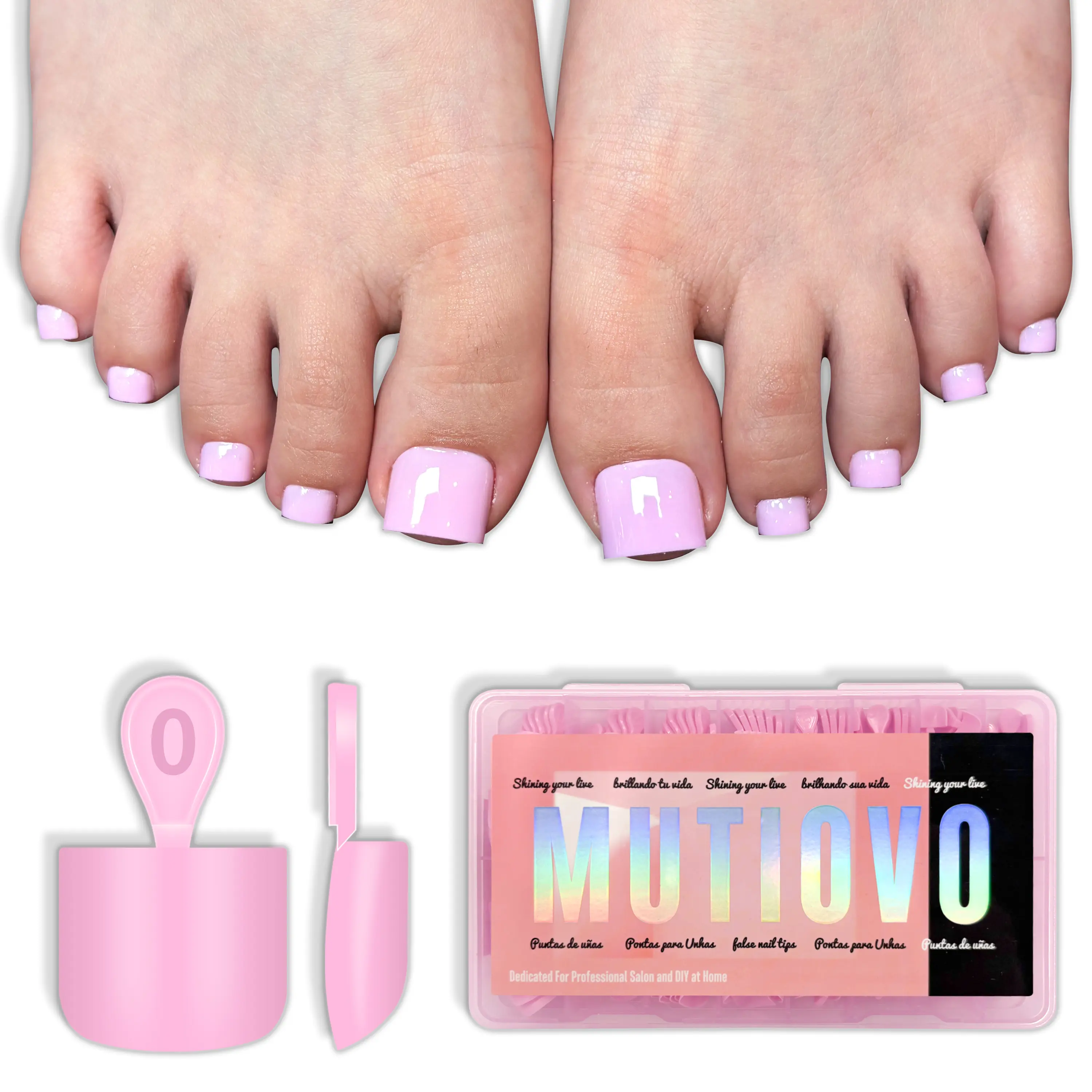 MUTIOVO Short Square Toe Nail Tips Pure Color PINK, Soft Gel Full Cover Fake Toenails Extension Kit, 224 Pcs 16 Sizes, No Glue Included, Need Builder Gel & Top Coat for Salon & DIY Pedicure