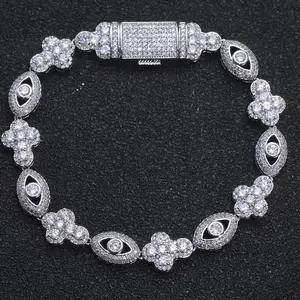 Eye Cross Cuban Chain Moissanite Bracelet S925 Silver Moissanite Hip Hop Jewelry Micro Pave Design Gift for Men Women