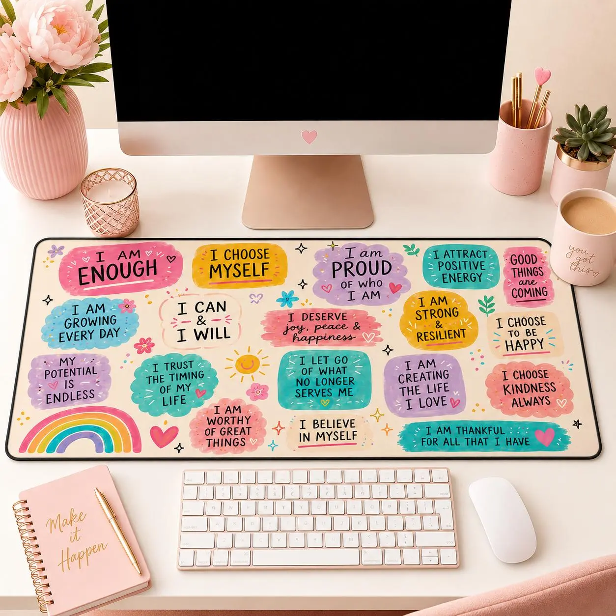 Bright-Colored Desktop Mat, Positive Affirmations Desk Mat, Inspirational Mouse Pad for Home Office Use, Bright-Colored Desktop Mats