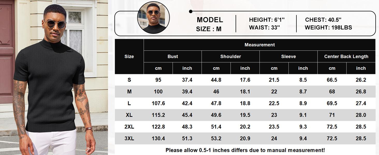 COOFANDY B Men's Mock Turtleneck Sweater Short Sleeve Casual Basic Tops Ribbed Knit Pullover Solid Tee