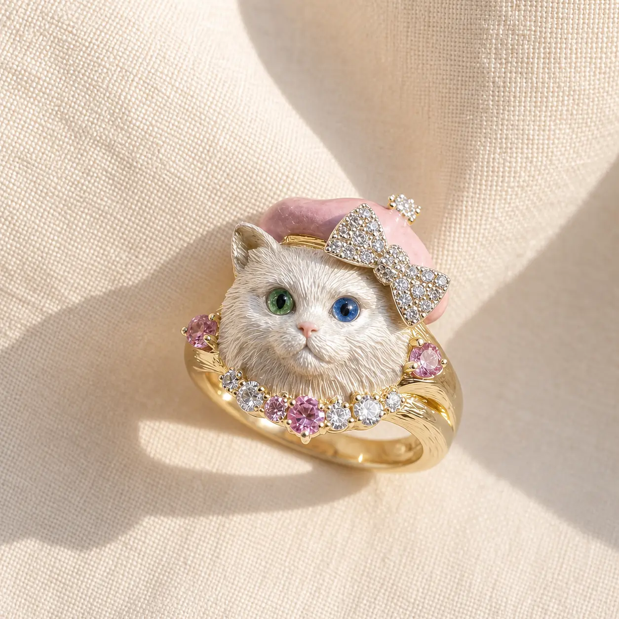 Cute Kitten Charm Ring for Women in Brushed Alloy Metal, Whimsical Pet-Themed Costume Jewelry for Casual Wear, Brushed Finish, Playful Look, One Size