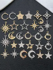 30pcs Mix Alloy Sun Moon Star Charms Rhinestone Crystal Sun Charms Golden Celestial Charm for DIY Jewelry Making Bracelets Necklace