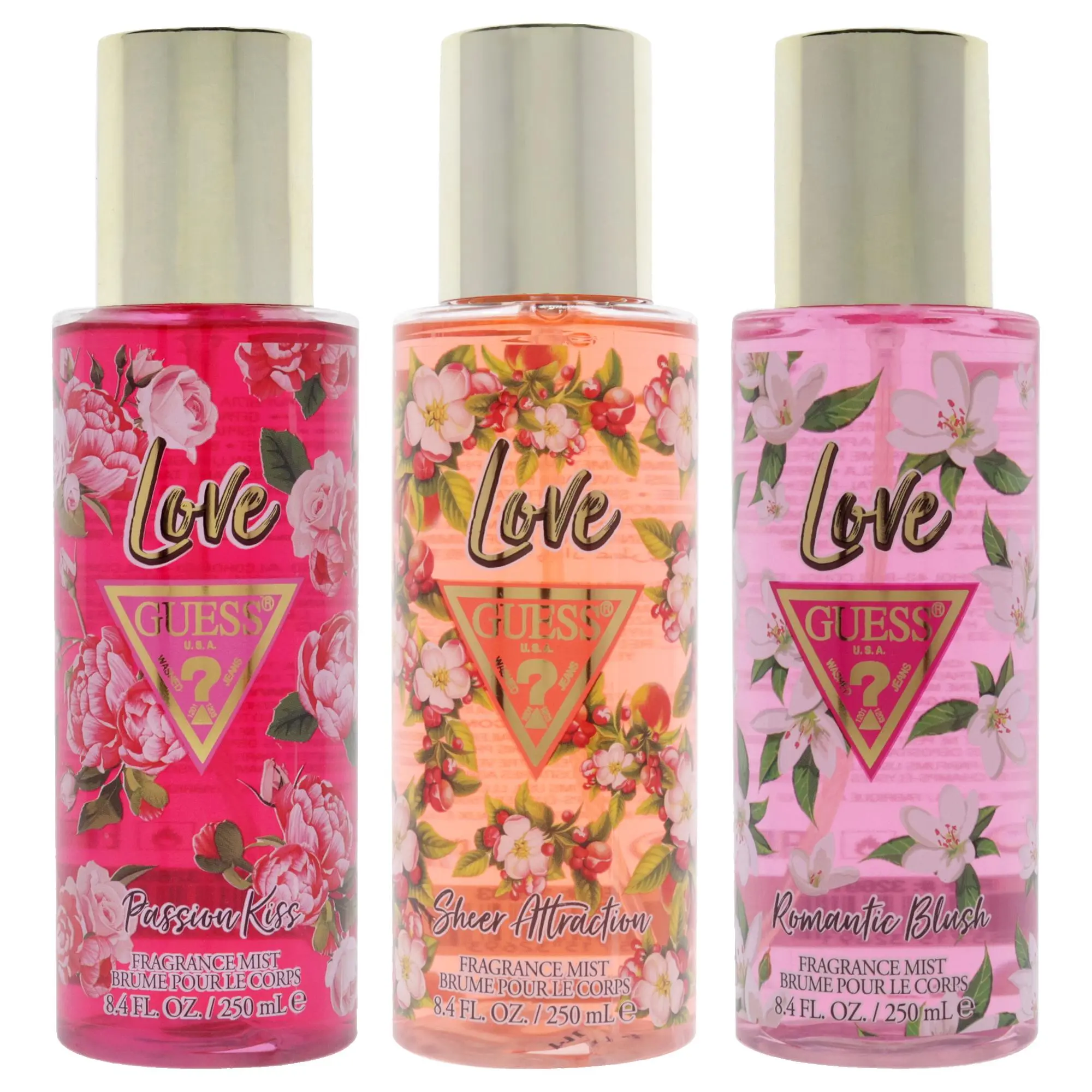 Guess Love Kit by Guess for Women - 3 Pc Kit 8.4oz Fragrance Mist - Passion Kiss, 8.4oz Fragrance Mist - Romantic Blush, 8.4oz Fragrance Mist - Sheer Attraction