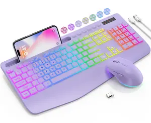 SABLUTE KM22MAX Wireless Keyboard & Mouse Combo 9 Backlit Effects Wrist Rest Phone Holder 2.4G Lag-Free Rechargeable Silent Set with 6 Hotkeys & 3 DPI Options(non-bluetooth)