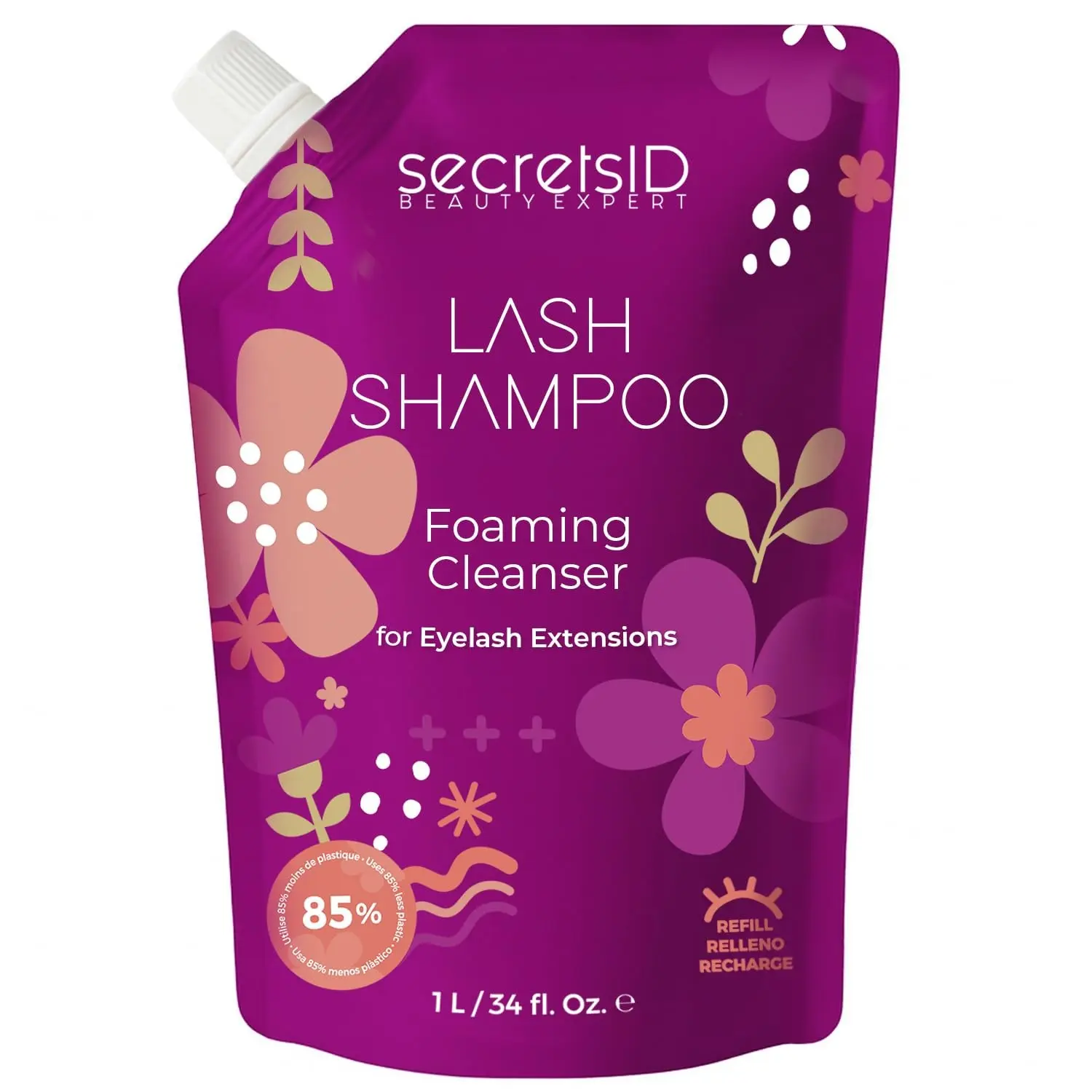 Professional Lash Shampoo for Extensions - 1 Litre Eco-Refill Bulk - Salon-Grade Eyelash Cleanser, Oil-Free, Fragrance-Free, Made in America – Lash Wash Concentrate