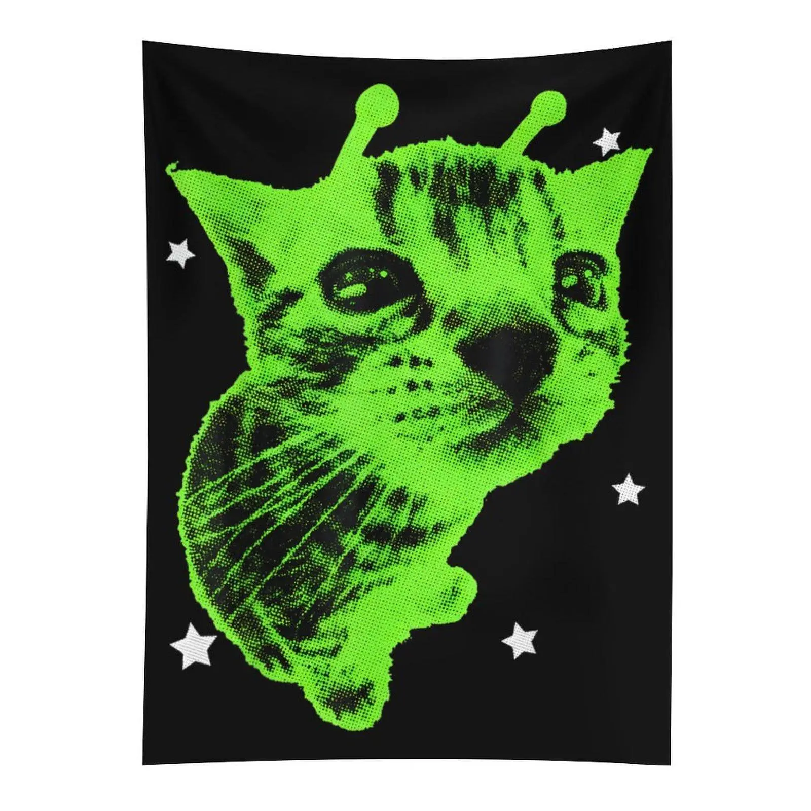 Y2K Alien Cat Retro Wall Tapestry, Silly Space Kitty Meme Wall Hanging, Cute Bedroom Dorm Decor