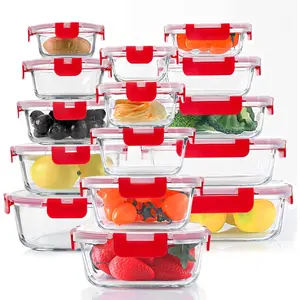 30 count Glass  Storage Containers Set, Glass Meal Prep Containers Set with Snap Locking , Airtight Glass Lunch Containers, Microwave, Oven, Freezer & Dishwasher, Red