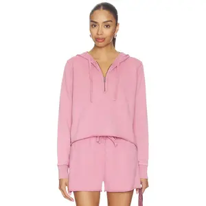Bobi Half Zip Crop Hoodie in Faded Rose