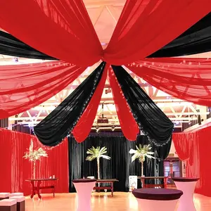 6 Panels Red Ceiling Drapes for Wedding Ceiling Drapes 5ftx30ft Wedding Arch Draping Fabric Sheer Curtains Voile Chiffon Drapery Draping Wedding Ceiling Decorations for Party Ceremony Stage