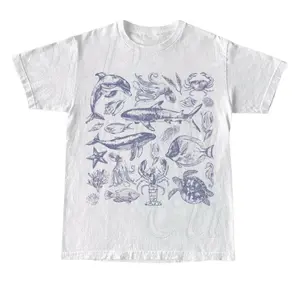Sea Creatures T-Shirt, Retro 90s Graphic Tee, Vintage Ocean Plants Animlas Fish Lovers Nature Shirt, Unisex Funny Dumb Shirts For Women Men
