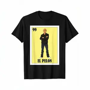 100% Cotton Men's Casual Cotton T-Shirt - Funny Mexican Bald Guy Design with "99 El Pelon" Graphic, Black Short Sleeve Tee for All Seasons, Machine Washable