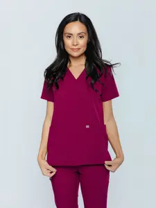 Iris Five-Pocket Women's Maroon Scrub Top