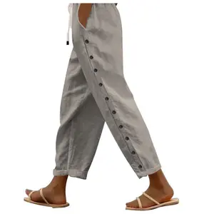New Casual Patchwork Button Cropped Pants for Women