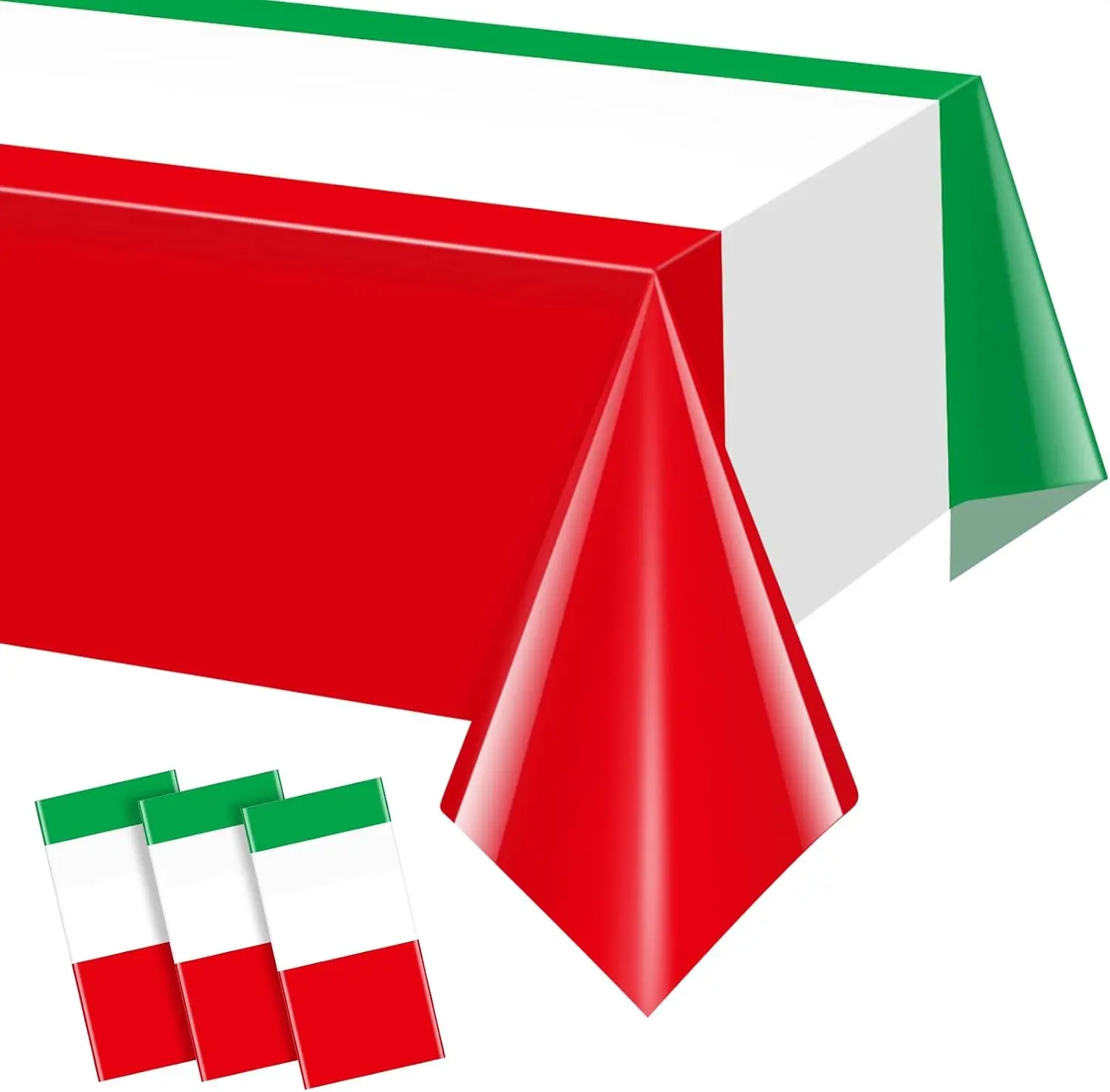 3 Pack Italian Flag Tablecloth, Italian Themed Disposable Plastic Tablecloth, Rectangle Italian Table Cover for Italy Family Gathering Christmas Party Decorations and Party Supplies 54 x 108 Inch