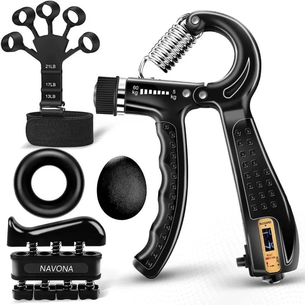 5 PCS Grip Strength Trainer Kit With Hand Gripper Strengthener, Forearm Strengthener, Finger Strengthener, Finger Exerciser, Stress Relief Ball, Forearm Workout Ring for Muscle Building and Injury Recovery