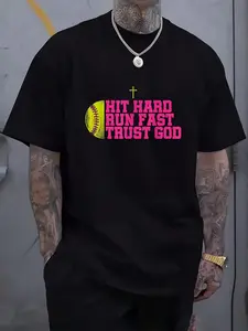 Christian Softball Hit Hard Run Fast Trust God Softball T T Shirt Short Sleeve Round Neck T T Shirt for Summer SpringBreathable Sweat Wicking and Soft Suitable for Daily Commutes Lounging at Home and Casual Wear 2026 New Year's Party Street Style
