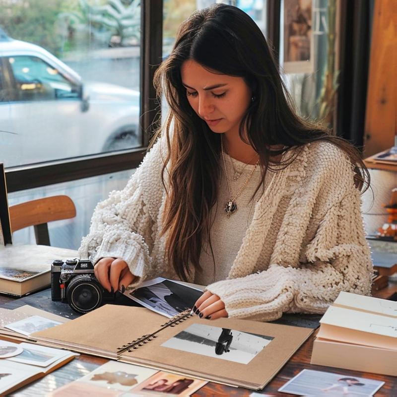 Scrapbook Album, 8 x 8 Inch Scrap book, 60 Brown Blank Pages Scrapbooks, Hardcover Photo Album Scrapbook, Kraft Paper Memory Book, Traveling, Birthday & Holiday Gifts.