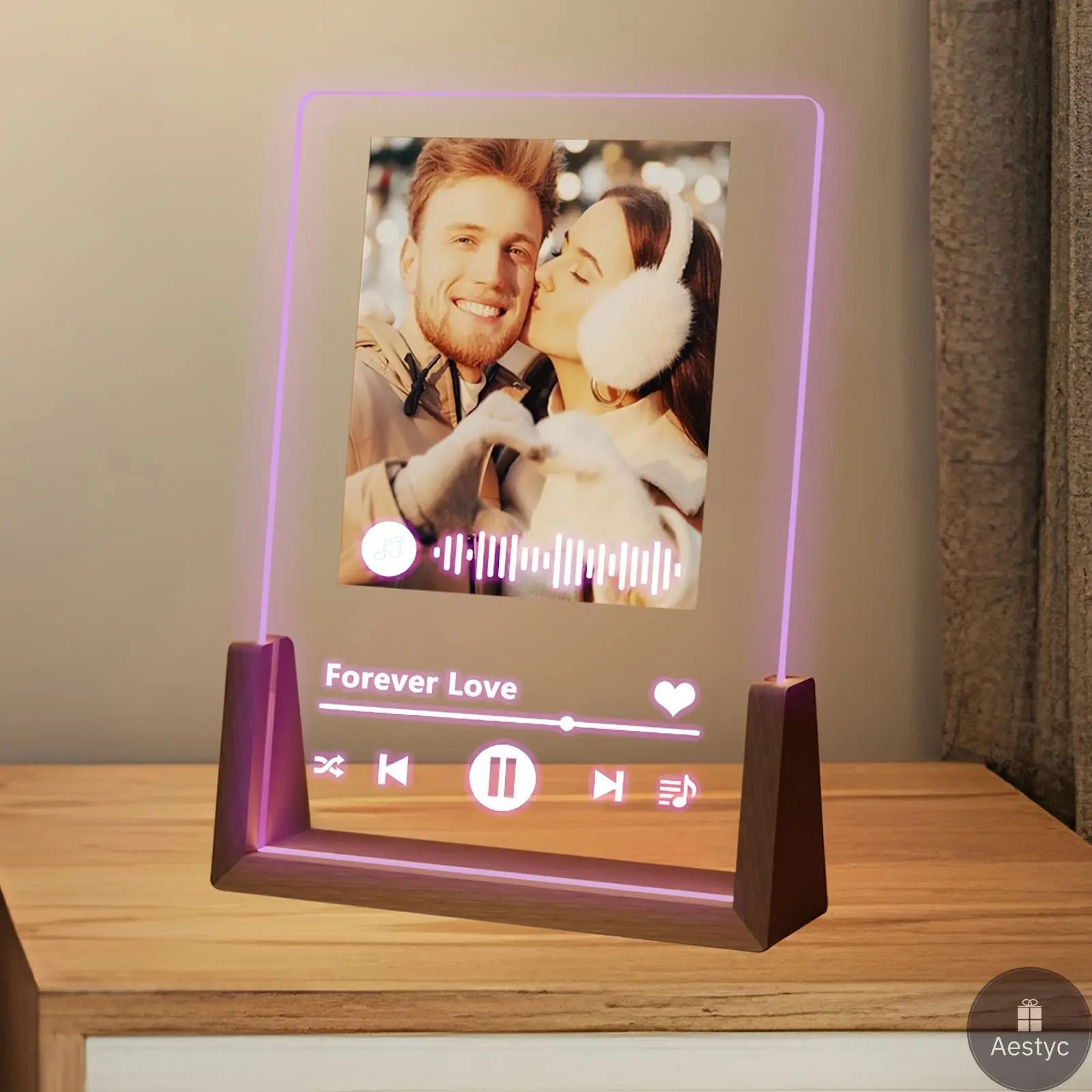 Custom Photo Frame with LED Light Acrylic Music Picture Frame Free Photo Printing Customized Song Plaque for Birthday Christmas Wife Boyfriend Mom